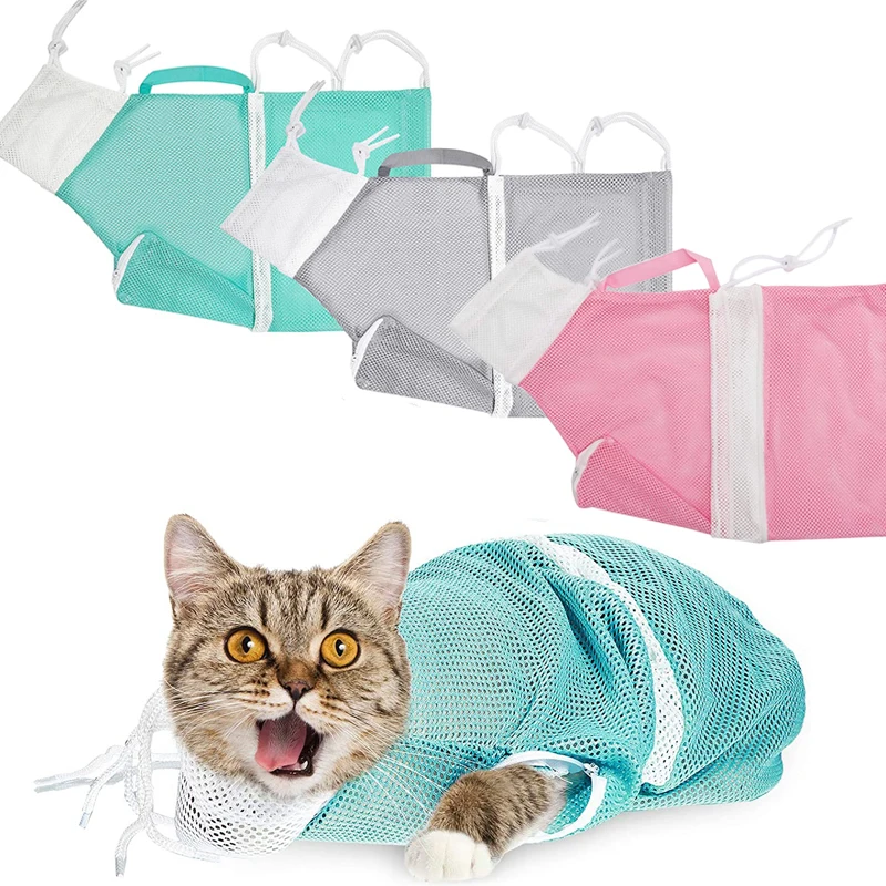 Pet Cat Bath Mesh Bag Multifunctional Adjustable Anti-Scratch Pull-Resistant Polyester Grooming Washing Bags Cat Supplies