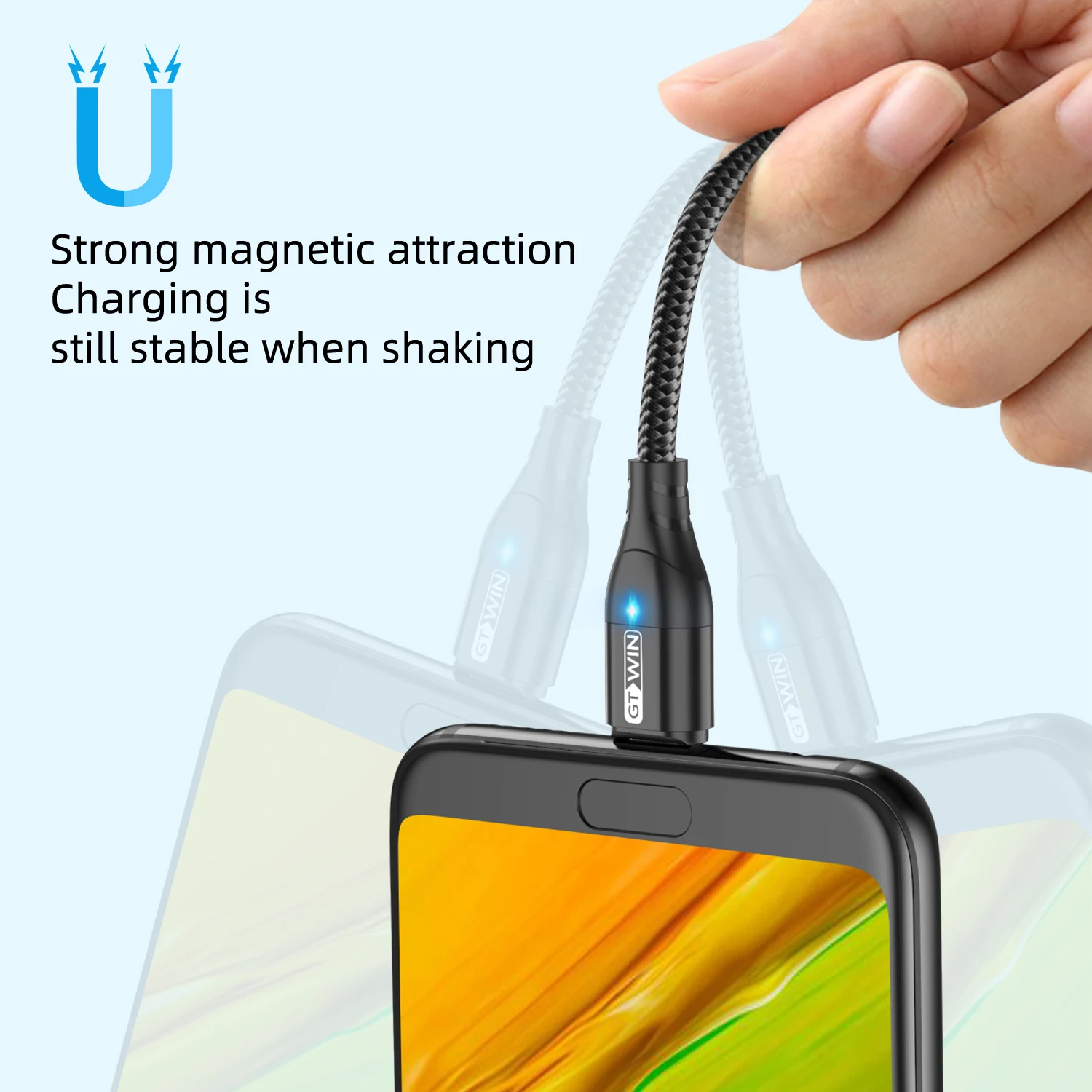 GTWIN 3A Fast Charging Magnetic Charger USB Cable for IPhone Samsung Xiaomi Phone Magnet Charge Cable Micro USB Type C Cable