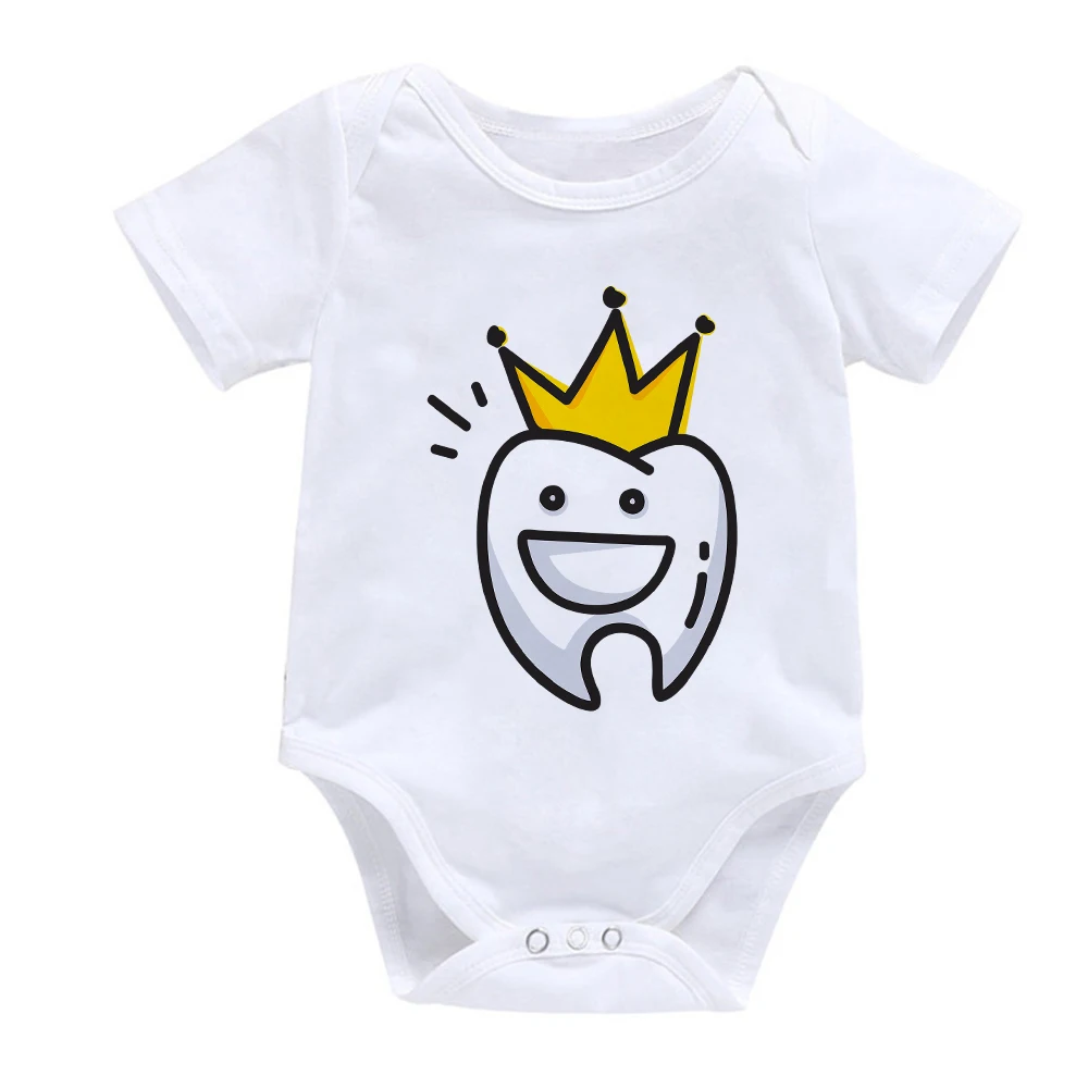 Happy Teeth Family Printed Baby Girl Boy Clothes Fashion Creative Cartoon Baby Bodysuit 2021 New Summer Casual Newborn Romper