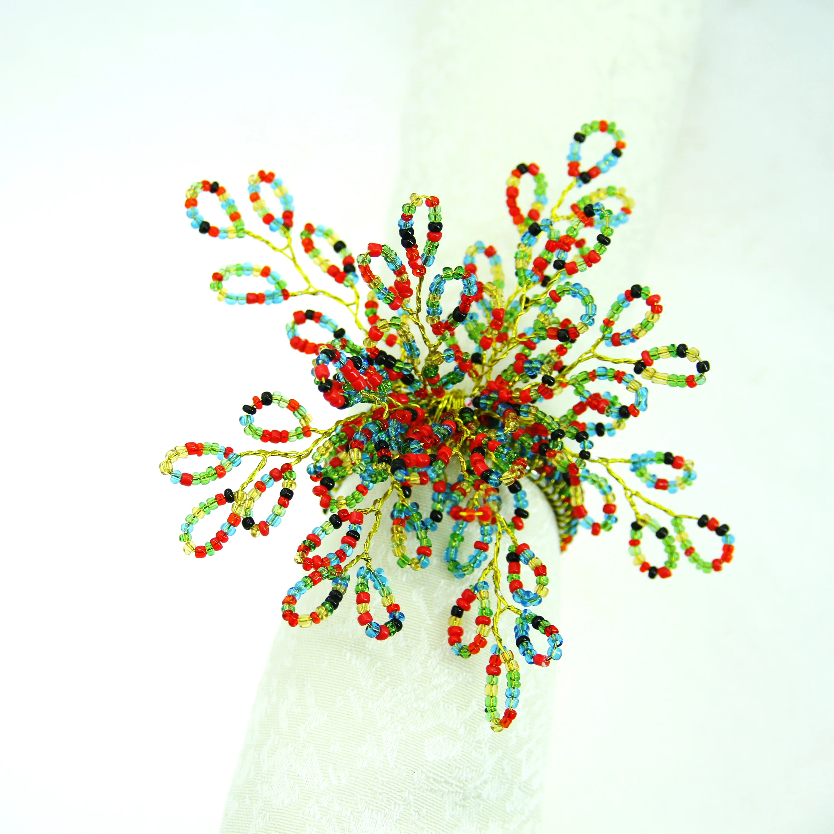 Free Shipping Glass Beads Flower Napkin Rings Beaded Wedding Wholesale,Holder 12 Pcs