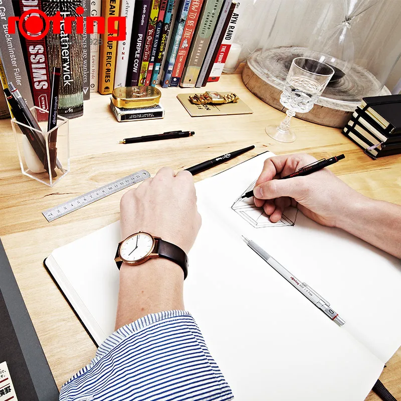 Rotring 600 Mechanical Pencils 0.5mm 0.7mm Professional Drawing Sketching Pens Metallic Body Hexagon Holder