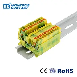 PT2.5-PE Push-in Ground Feed Through Protective Earth 2.5 Wire Electrical Connector Din Rail Terminal Block PT 2.5-PE