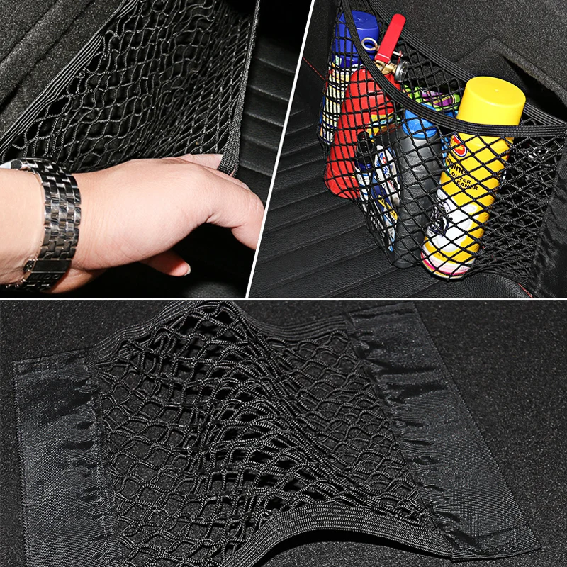 5 Size Car Back Rear Trunk Seat Elastic String Net Magic Sticker Mesh Storage Bag Pocket Cage Auto Organizer Seat Back Bag