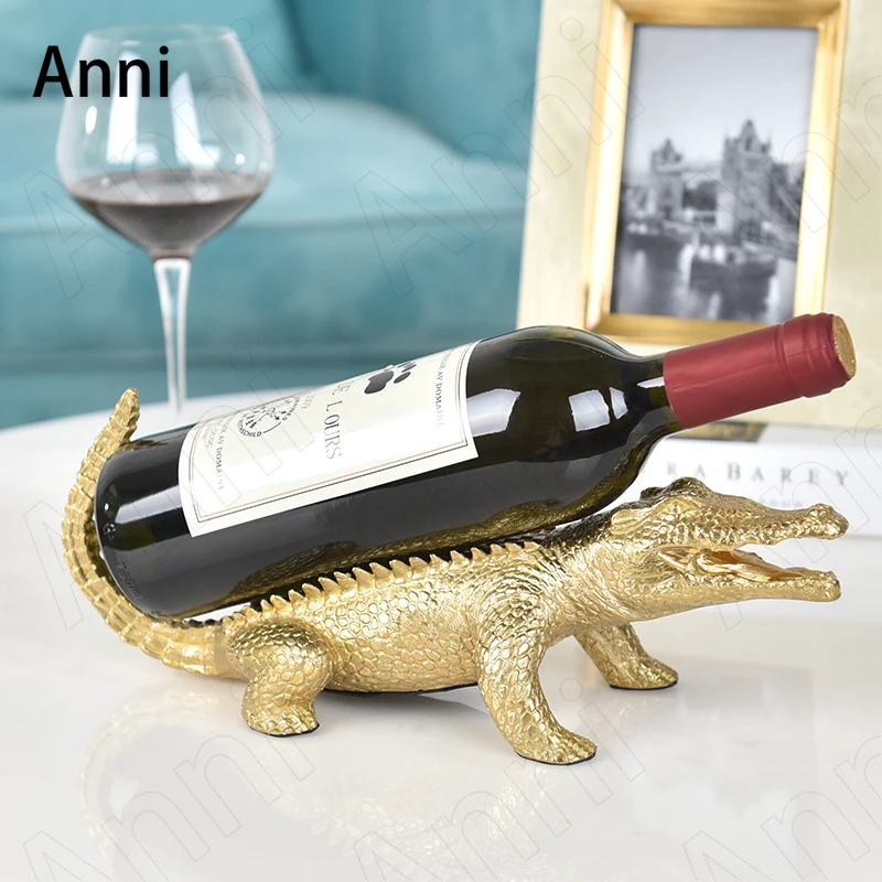 Pure Brass Crocodile Wine Holder European Modern Bar Storage Ornaments Red Wine Dining Table Decorations Home Kitchen Tableware