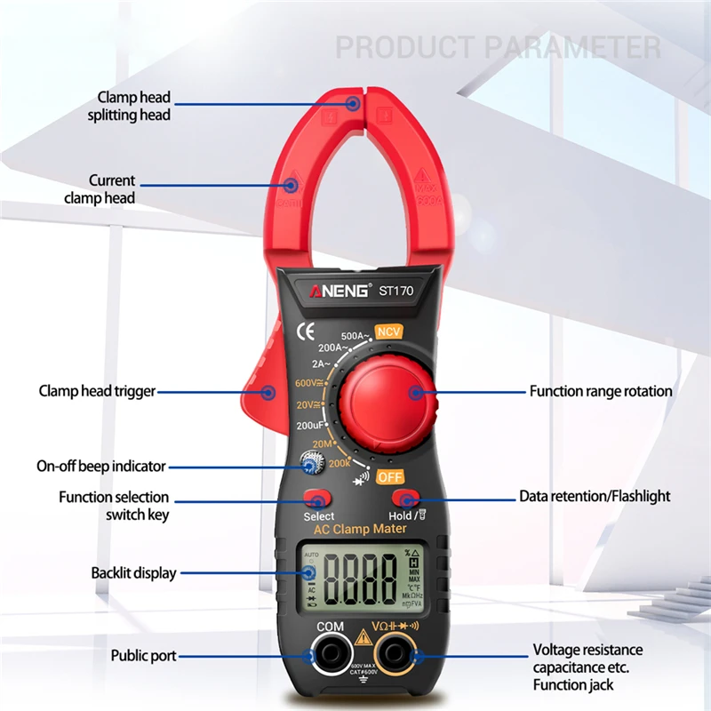 ANENG ST170 LCD Digital Clamp Meter DC/AC corrente multimetro amperometro Tester di tensione diodo capacità corrente NCV Ohm strumento di prova