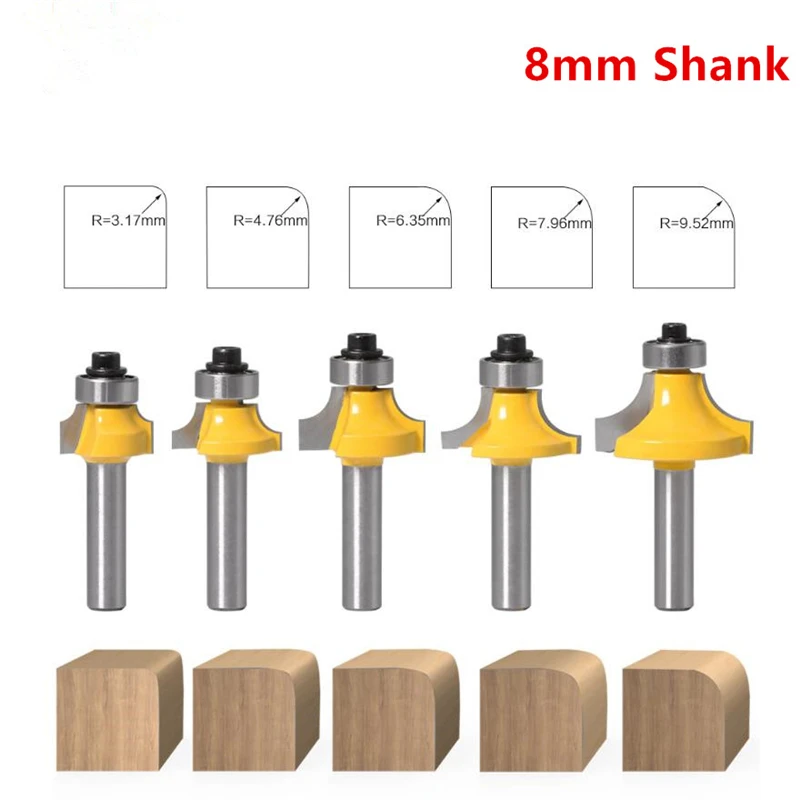 

8mm Shank Corner Round Over Router Bit with Bearing Fillet Knife Inverted R-Angle Milling Cutter Woodworking Tool