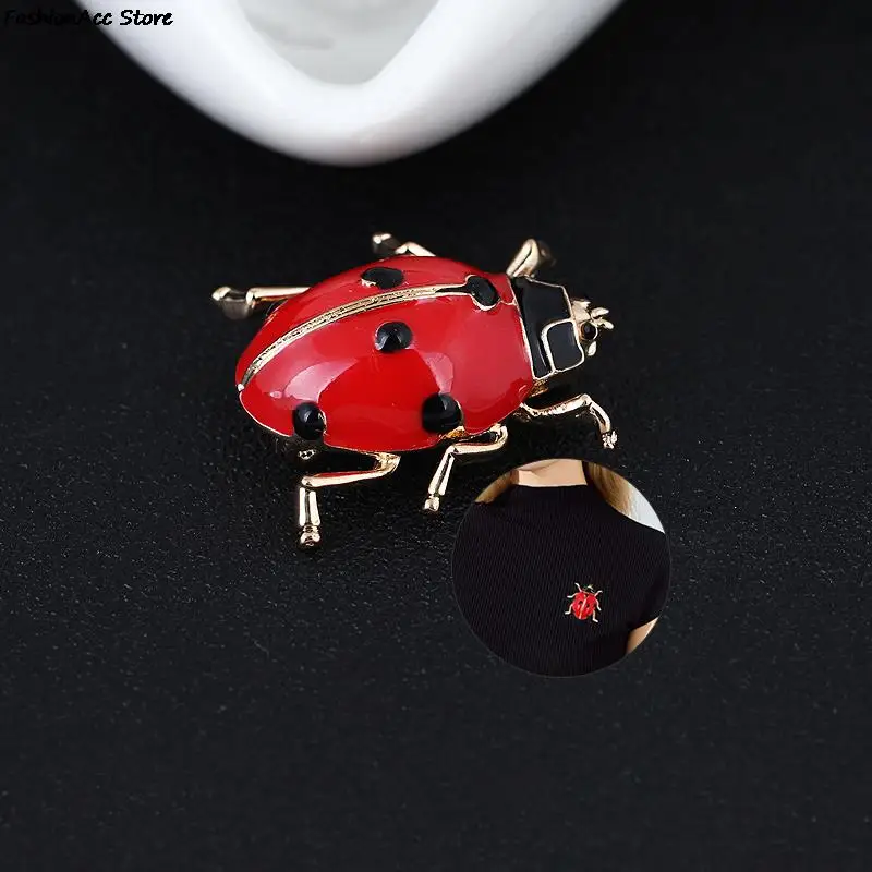 1pc Small Full Red Crystals Ladybug Brooches Handmade Oil Insect Brooch Fashion Animal Rhinestone Scarf Corsage Accessories Pin