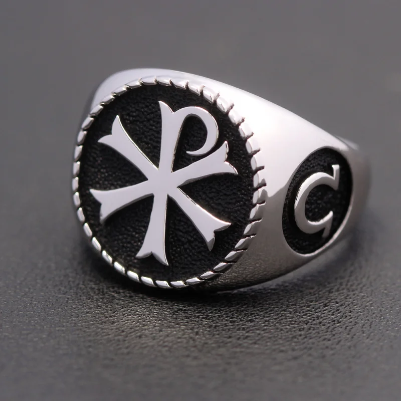 Vintage Alpha Omega Chi Rho PX Cross Christian Orthodox Church Symbol Sterling Silver Ring