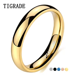 Tigrade 4mm Polished Gold Ring for Men Women Black Blue Silver Color Ring for Wedding Band Titanium Unisex Ring Engraving Size15
