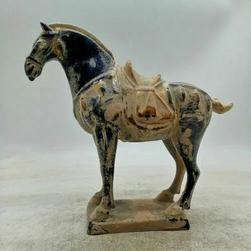 

9.1" Collect Old Chinese Ceramics Tang Sancai Pottery Ancient War-horse Statue