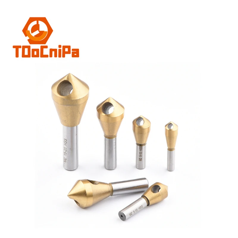 5 pcs Titanium plated Cobalt containing internal Chip Removal Chamfering Tool Chamfering Knife 90 Degrees Chamfer Drill