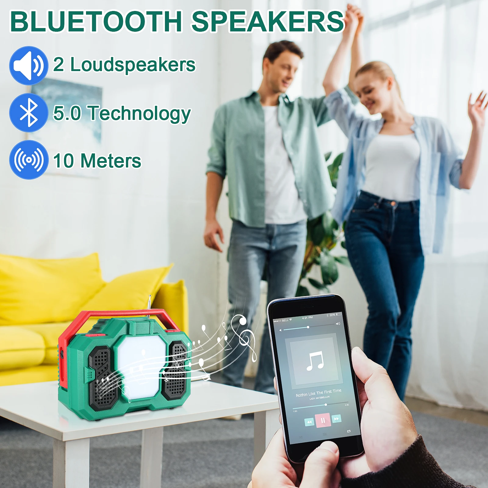 HYCHIKA-Radio de emergencia con luz LED multifunción, altavoz estéreo con Bluetooth, cargador portátil para emergencias en exteriores y en el hogar, 8000Ah