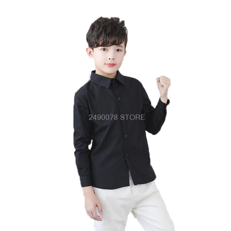 Boys White Shirts for Kids Clothes Solid Cotton Formal Shirt for boys Teenagers School Performance Uniform 4-16 Years Old