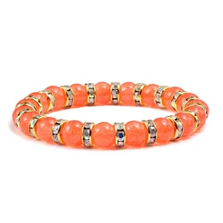 Prayer Natural Stone Bright Orange Beads Bracelet Elastic Rhinestone Rope Men Women Bracelet Bangles Yoga Handmade Jewelry Gift