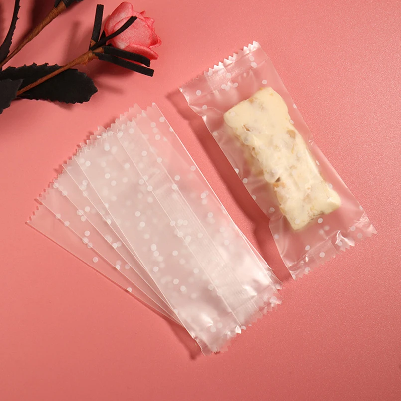 200pcs/lot Nougat Plastic Gift Bag Simple White Fleck Machine Seal Cellophane Pouches Baby Shower Candy Nougat Wrapping Paper