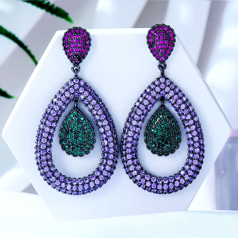 Imagem -03 - Godki-trendy Purple Water Drop Earrings para Mulheres Festa de Casamento Africano Dubai Presente Nupcial da Jóia