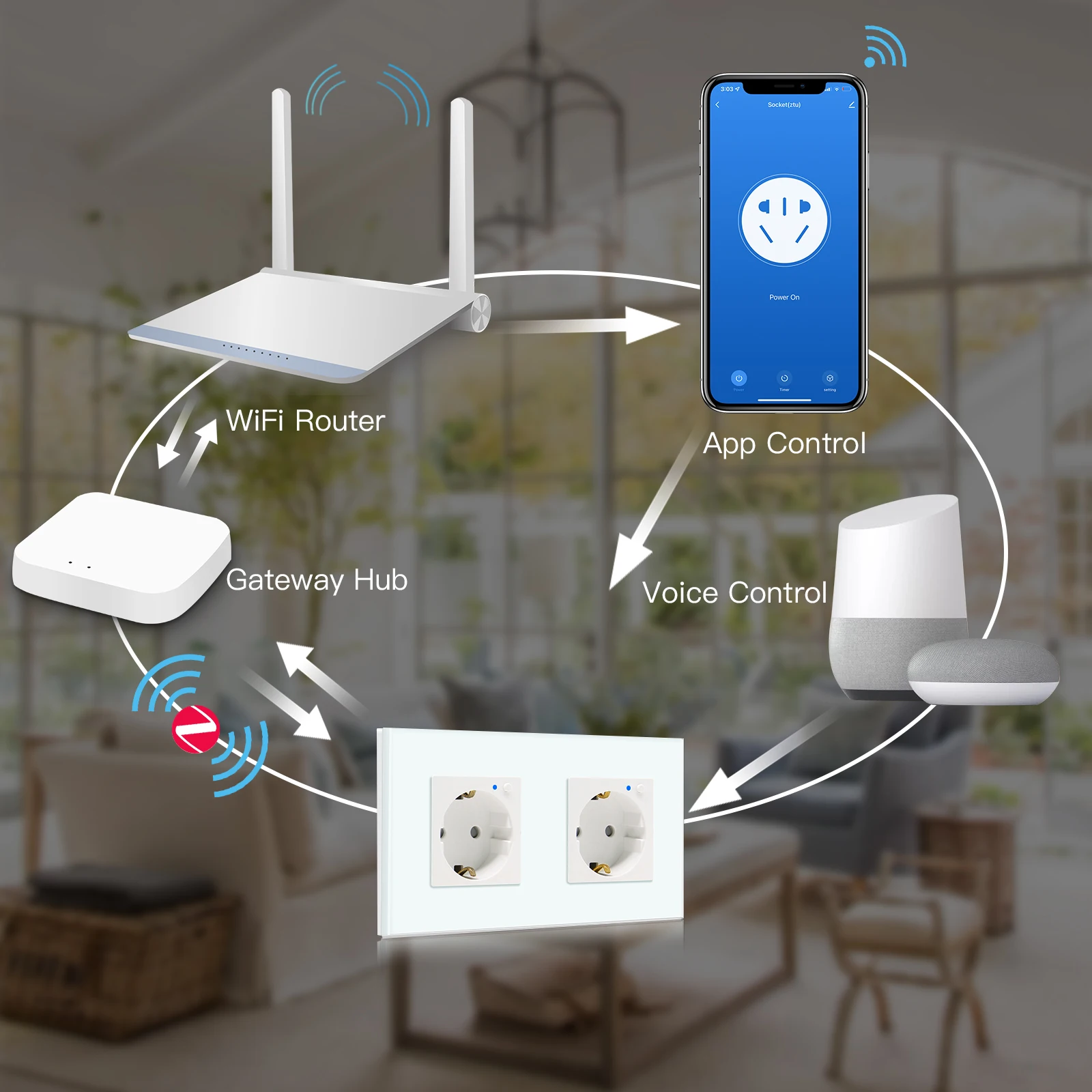 Bseed EU Zigbee Energy Monitor Wall Socket Crystal Glass Frame Double Smart Outlets Google Home Alexa Smart Life Voice Control