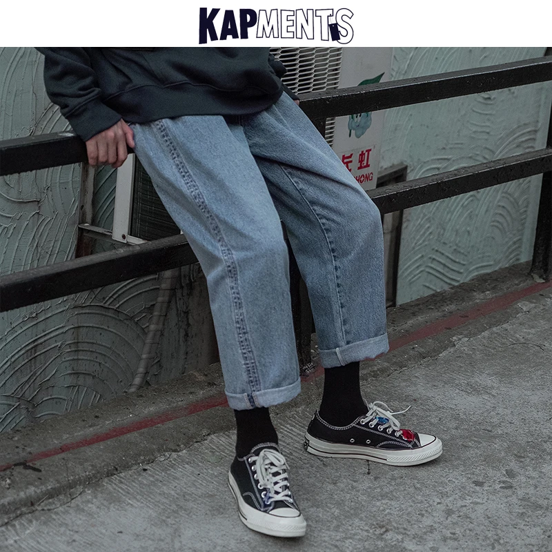 

KAPMENTS Men Blue Straight Baggy Jeans 2023 Streetwear Mens Vintage High Waist Hip Hop Denim Pants Male Harajuku Jeans Trousers