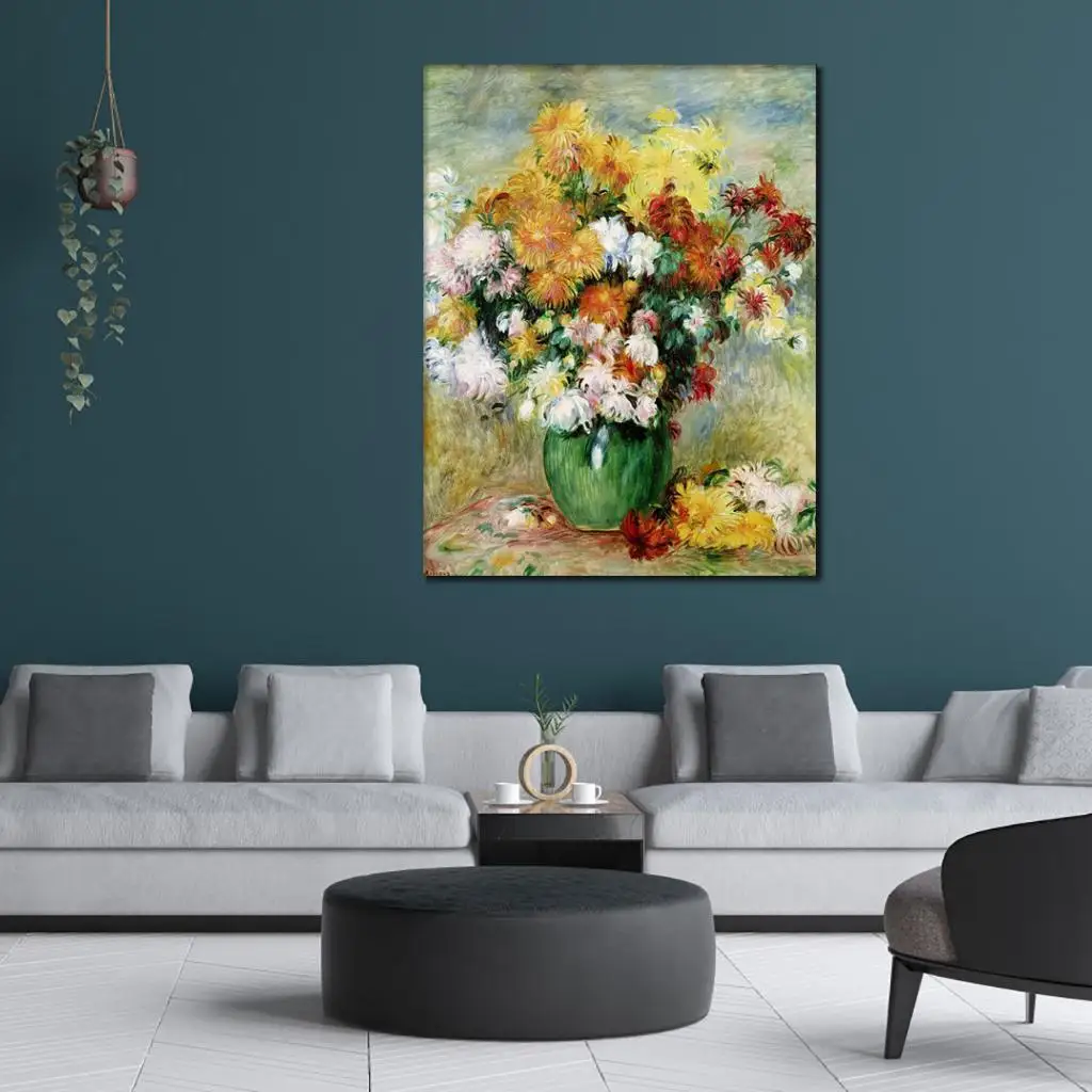 Famous Paintings Reproduction Of Pierre Auguste Renoir Flower Art Bouquet of Chrysanthemums Handmade Canvas Artwork Wall Decor