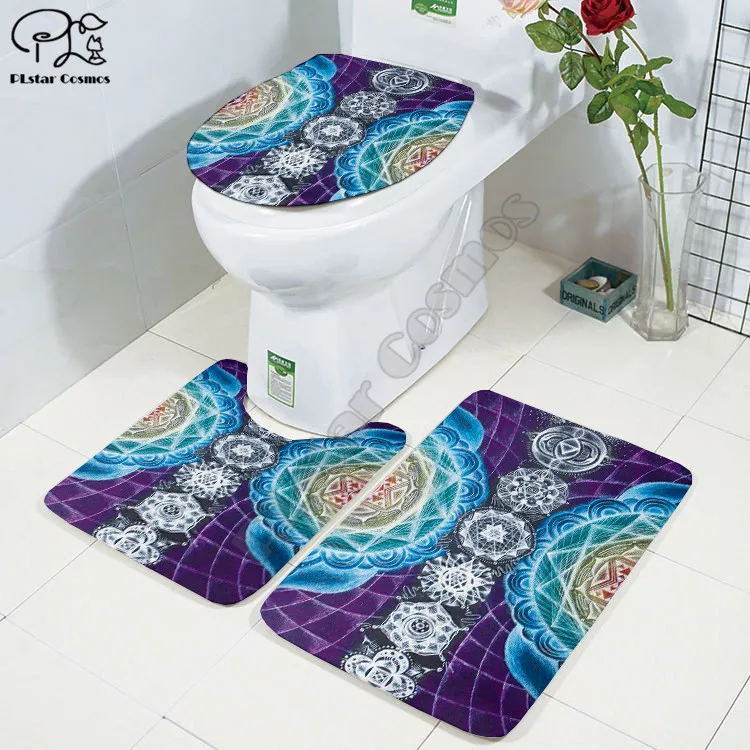 Cartoon funny Mayan Totem 3D printed Bathroom Pedestal Rug Lid Toilet Cover Bath Mat Set drop shipping style-3