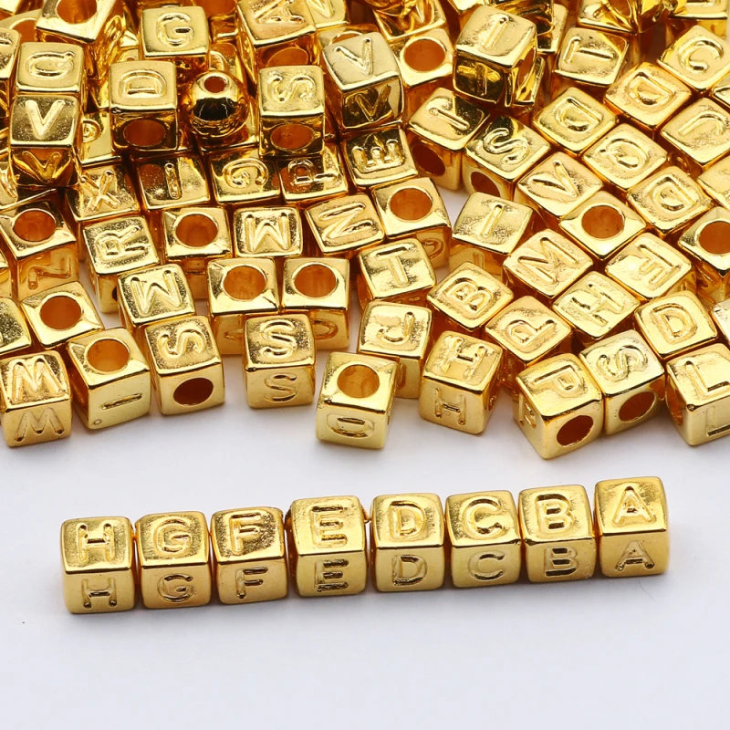 Noble Golden Square Acrylic Letter Loose Spacer Alphabet Beads For Charm Bracelet Making Necklace Jewelry Accessories