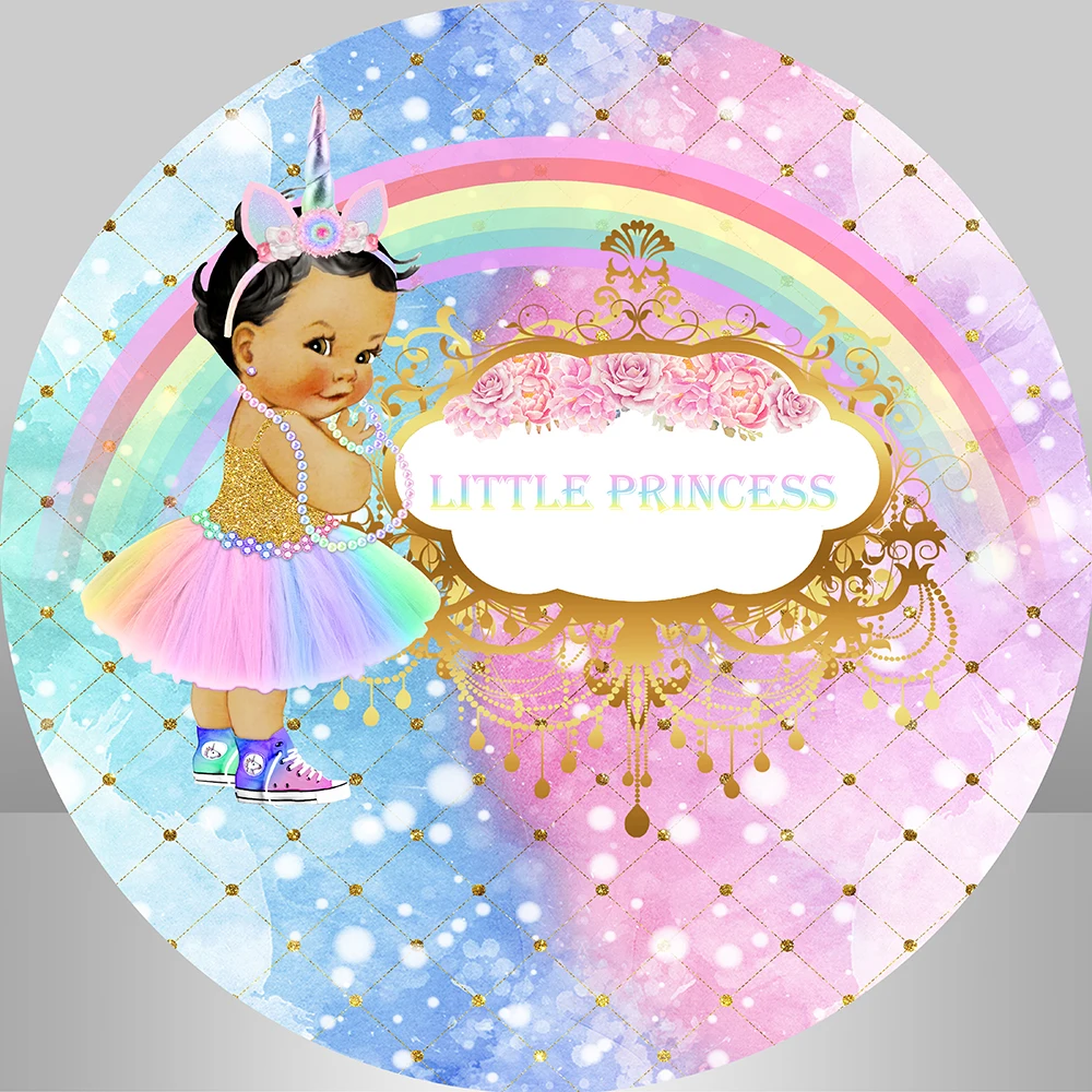 Photography Background Unicorn Rainbows Baby Shower Backdrops for Girls 1st Birthday Banner Table Cover Princess Round Backdrop