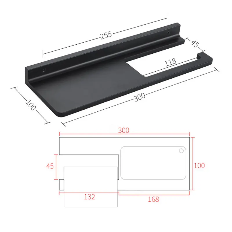 Imagem -05 - Suporte do Tecido do Rolo do Suporte do Papel Higiénico do Banheiro com Prateleira do Telefone Suporte do Rolo do Tecido do Banheiro com Prateleira do Material Preto Mate