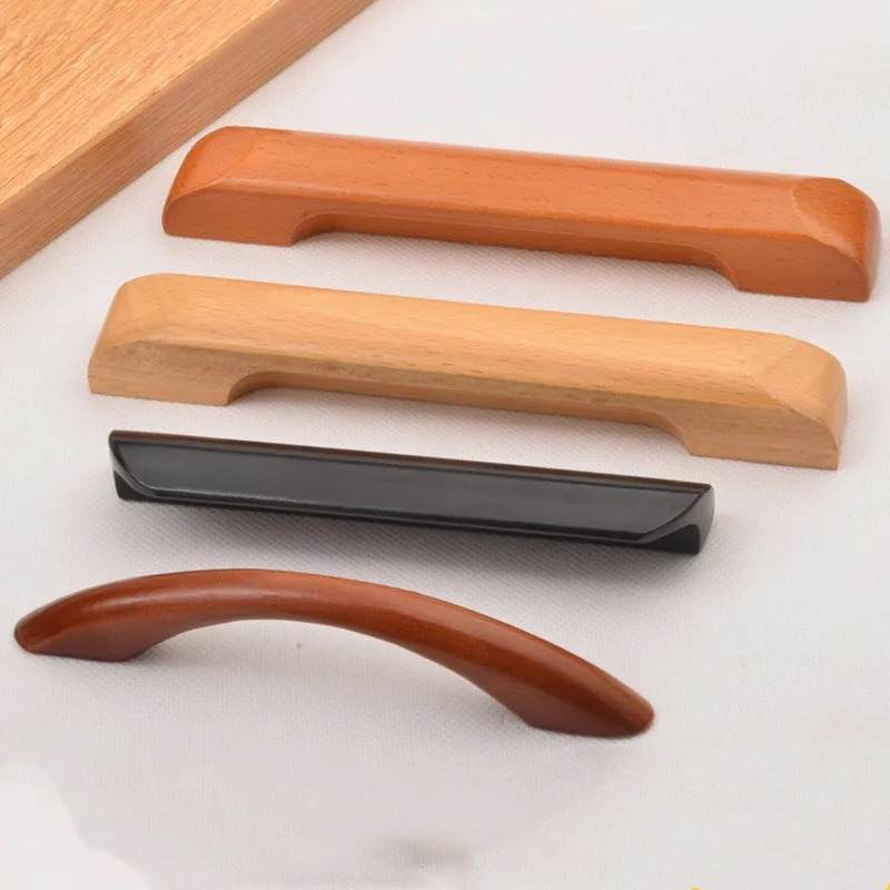 1Pc Kitchen Cabinet Furniture Handle Solid Wooden Cabinet Knob and Handle Door Drawer Wood Pull Handle Knobs 64-128MM