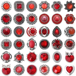 6pcs/lot Snap Button Jewelry Red Rhinestone Crystal Snap Buttons Fit 18mm Snap Bracelets Bangles DIY Jewelry