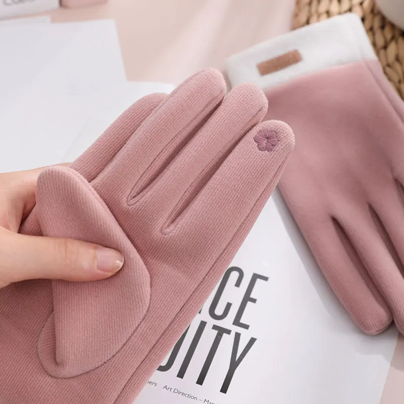 Guantes de terciopelo para mujer, manoplas antideslizantes para ciclismo al aire libre, de doble capa, gruesas, para invierno