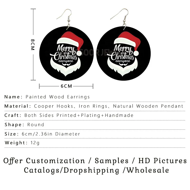 SOMESOOR 2021 Merry Christmas Everyone Santa Claus Wooden Drop Earrings Snowman Design Printed Loops Dangle For Child Women Gift