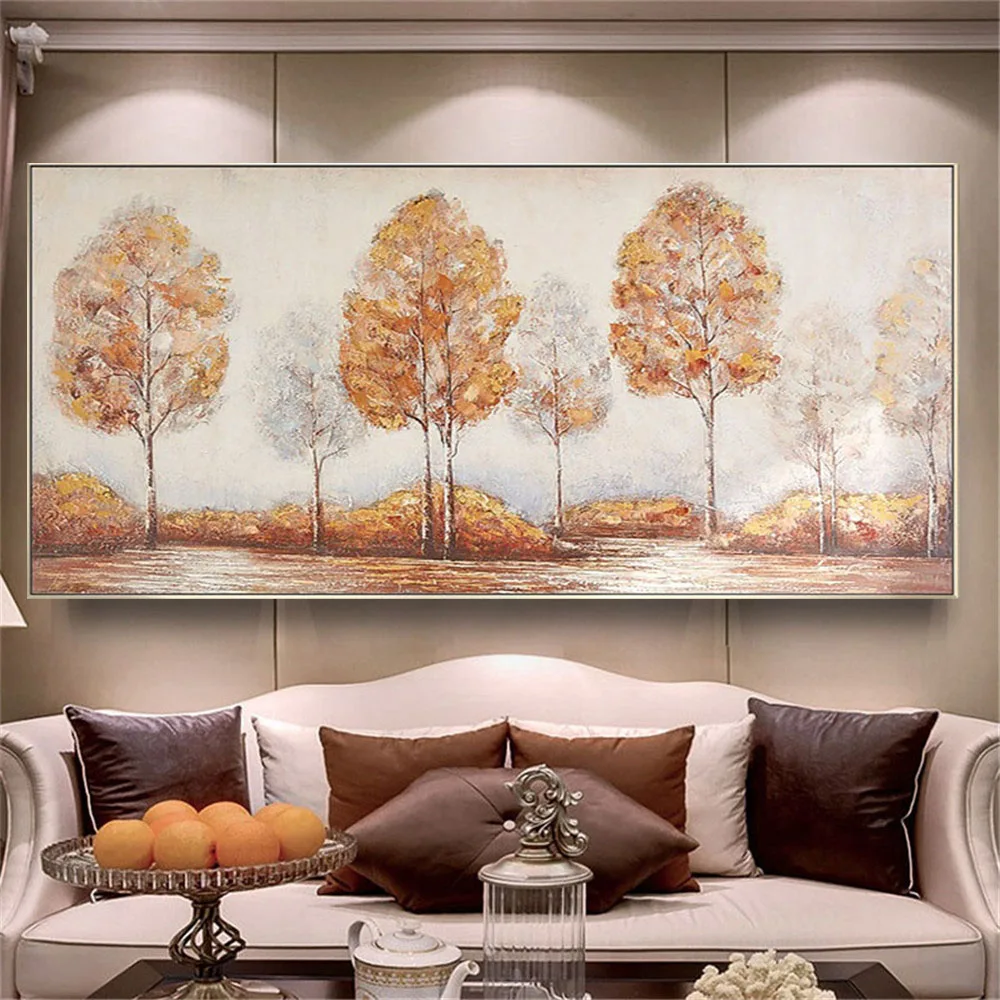 

Canadian Maple Wall Poster 100% Hand-Painted Oil Paintings Modern Abstract Canvas Picture Forest Autumn Orange Red Tree Mural