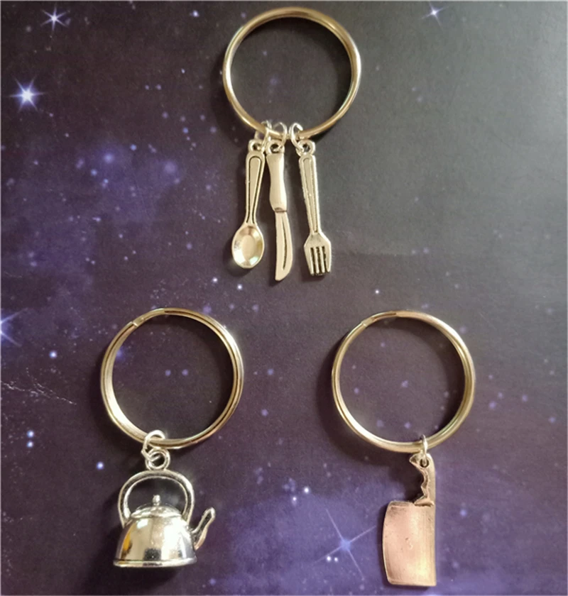 3pcs/lot Vintage Key Ring Keychain Zipper Pull Cleaver Keychain Tabalewear Keychain Gift Teapot Spoon Keychain Creative Keychain