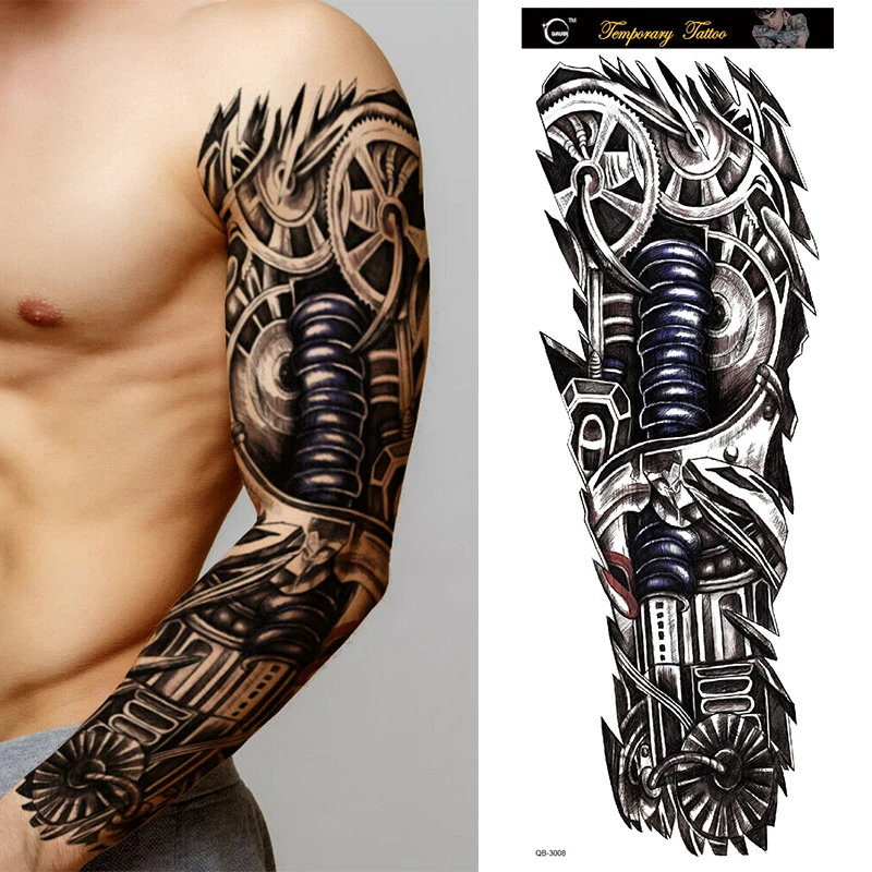 Large Arm Sleeve Lion Crown King Rose Waterproof Temporary Tattoo Sticker Fashion Wild Wolf Tiger Men Full Skull Totem Women