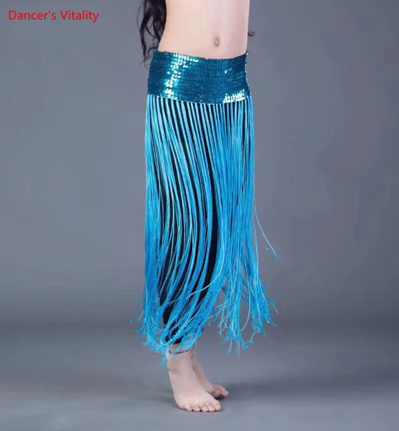 New Child Belly Dance Tassel Long Skirt Oriental Dance Dance Practice Hip Scarf 9 colour Free Delivery