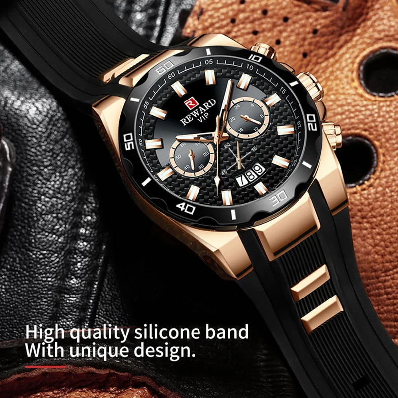 REWARD Men Wristwatches Fashion Business Sport Silicone Strap Watch Luxury Date Waterproof Quartz Chronograph Watches for Men