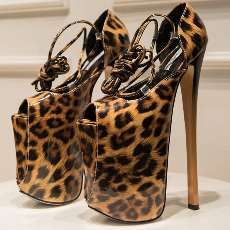 22cm Ultra High Heels Gladiator Sandals Women Peep Toe Platform Pumps Sexy Leopard Summer Shoes Woman sandalia feminina WSH3517