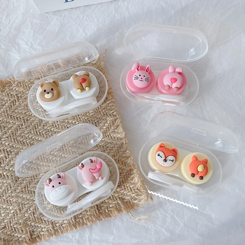 Mini Portable Cute Contact Lens Case Box Women Lovely Cartoon Lenses Container Travel Set Gift For Girl