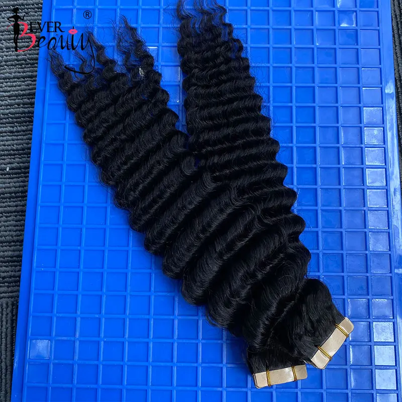 Tape In Hair Extensions For Black Women Loose Curly Skin Weft Invisible Human Hair Bundles Brazilian Bulk Deep Wave Ever Beauty