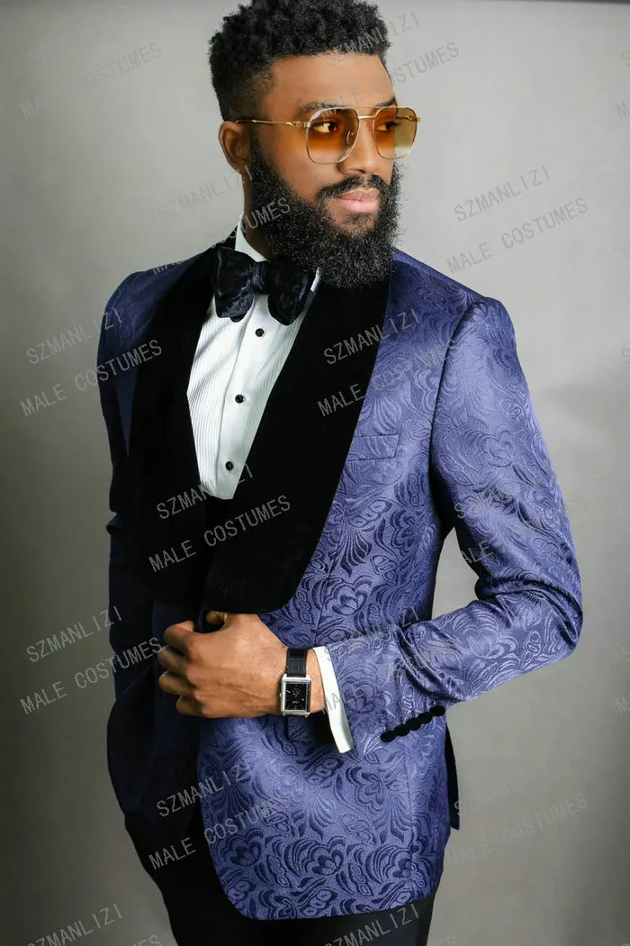 Men Wedding Suits Formal Black Floral Smoking Blazer Prom Txuedos Velvet Shawl Lapel Dinner Party Wedding Grooms 2023
