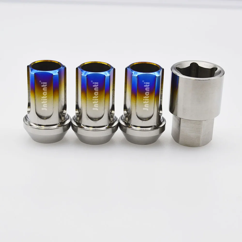 

Jntitanti M12/M14*1.25/1.5*35mm Gr5 titanium anti-theft lug nut lock nut with open end and key