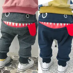 Ropa holgada para niño pequeño, pantalones bombachos con estampado de monstruo de boca grande, de algodón, Jogger, 0-4 años, 2021