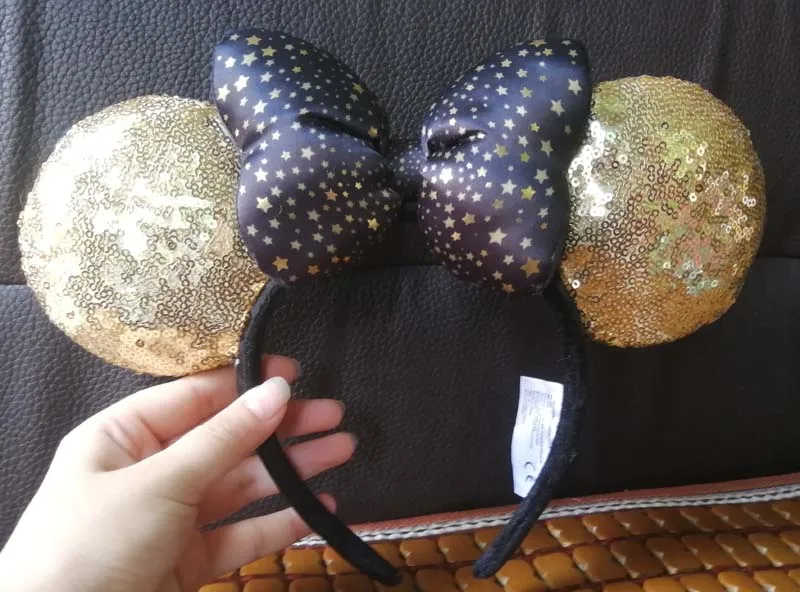 NEW authentic Paris Gold black bow with star Minnie Mickey Ears Headband