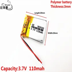 3.7 V 110 mAh 302020 bateria litowo polimerowa bateria li-po akumulator litowo jonowy akumulator baterie do Mp3 MP4 MP5 GPS dostawcy usług płatniczych telefonu komórkowego