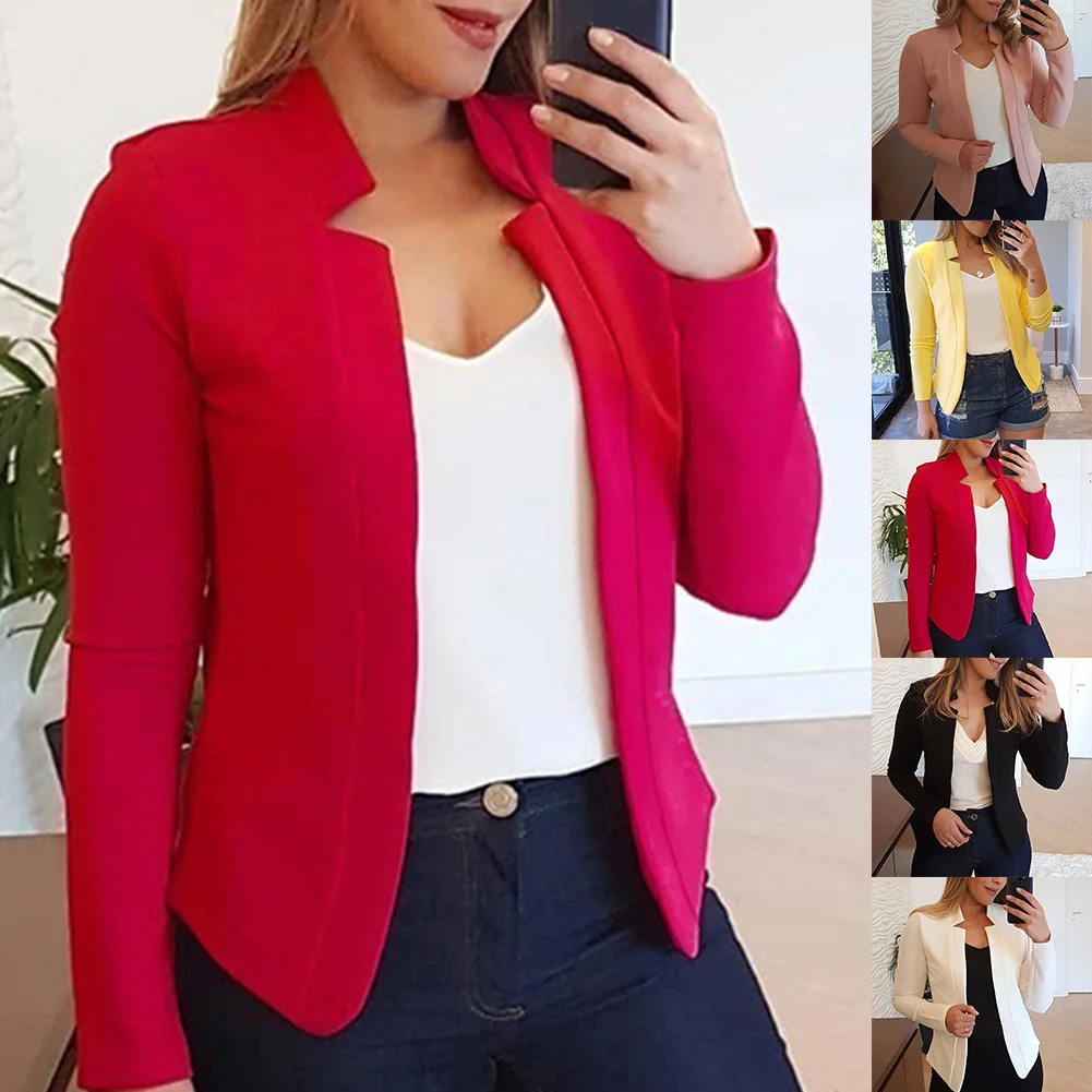 Blazer à Manches sulfet Col Montant pour Femme, Vêtement Solide, à la Mode, Collection Automne