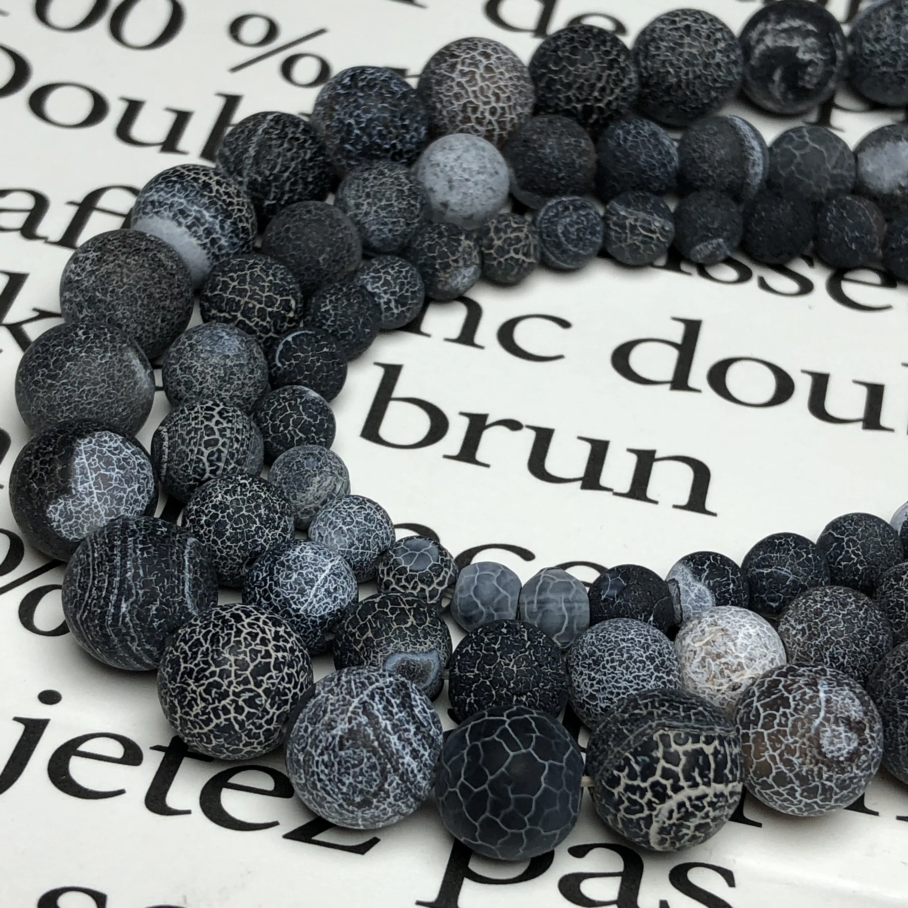Natural Frost Matte Black Cracked Dragon Veins Dream Fire Agates Stone Loose Spacer Web Beads For Jewelry Making DIY Bracelets
