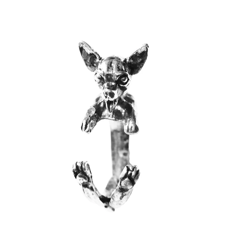 Dropshipping  adorable retro Chihuahua Dog Wrap Ring For Girls Adjustable Size 6 To 8 Free Size Cute Animal Fashion Jewelry