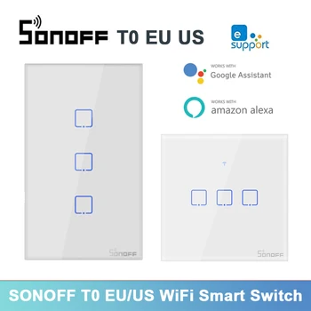 SONOFF T0 EU/US WiFi Smart Switch Smart Home Interrupter Wall Light Touch Switch Panel Alexa Google Assistant eWelink