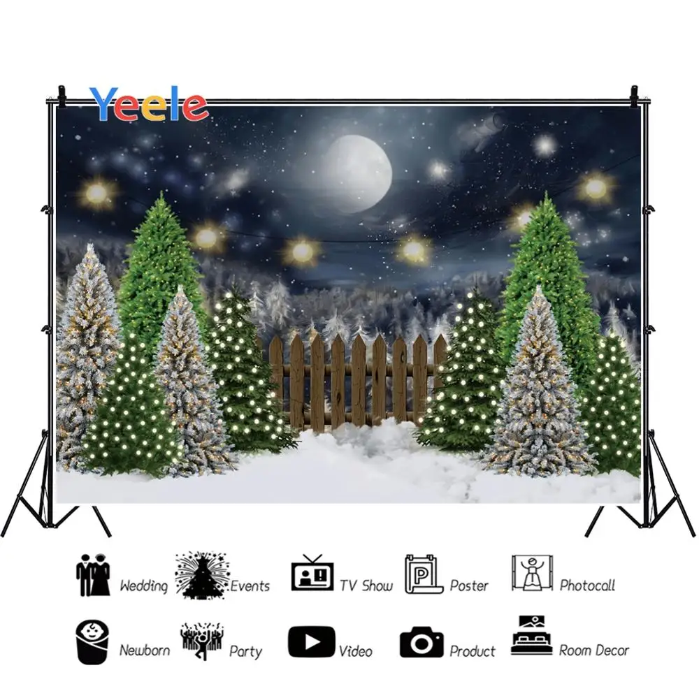 Yeele-خلفية لصور السماء المرصعة بالنجوم والقمر ، حجم مخصص ، خلفية للصور الفوتوغرافية ، أشجار الكريسماس ، الثلجية ، للزينة