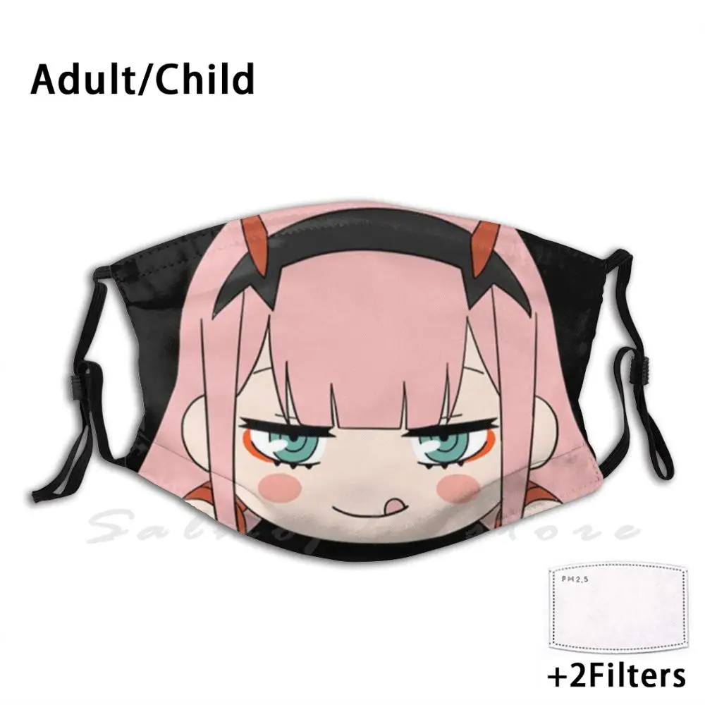 Darling In The Franxx , Zero Two , 02 maschera facciale con filtro Pm2.5 riutilizzabile con stampa divertente Darling In Franxx Anime Manga giapponese carino